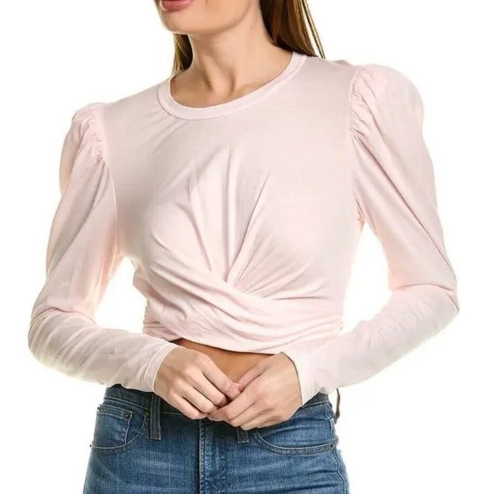 A.L.C. Pink Long Sleeve Ruched Tie Front Blouse. Size M